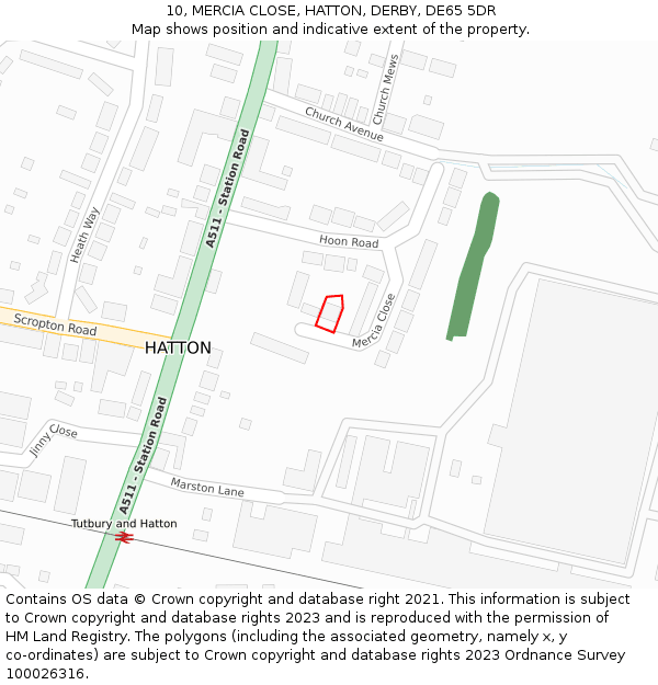 10, MERCIA CLOSE, HATTON, DERBY, DE65 5DR: Location map and indicative extent of plot