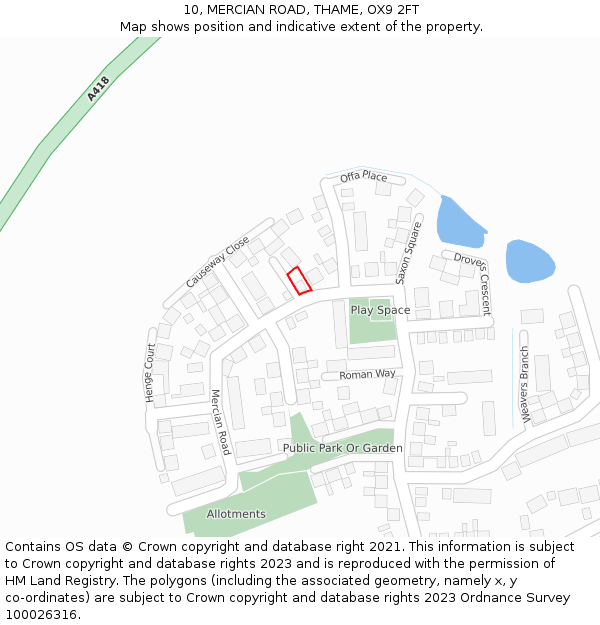 10, MERCIAN ROAD, THAME, OX9 2FT: Location map and indicative extent of plot
