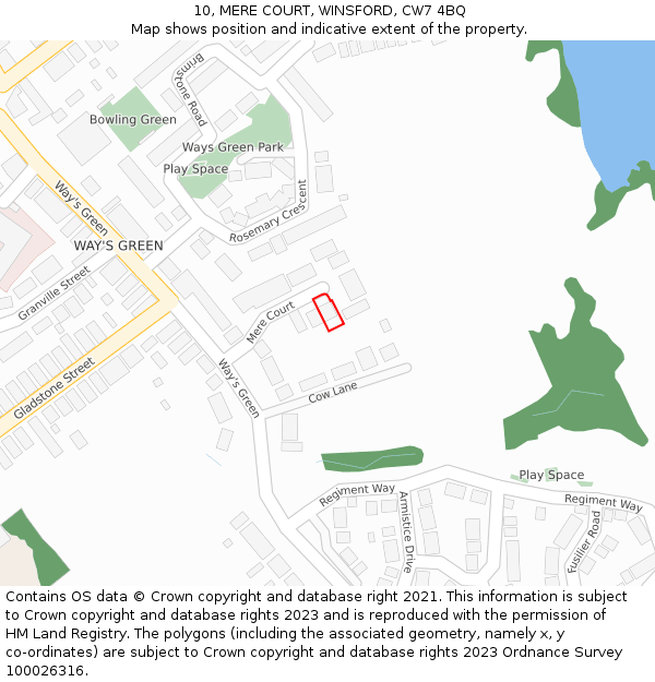10, MERE COURT, WINSFORD, CW7 4BQ: Location map and indicative extent of plot