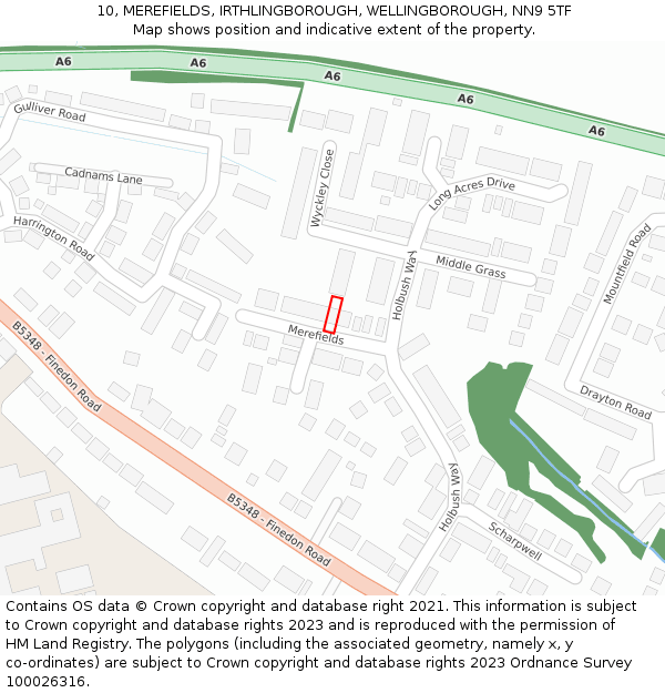 10, MEREFIELDS, IRTHLINGBOROUGH, WELLINGBOROUGH, NN9 5TF: Location map and indicative extent of plot