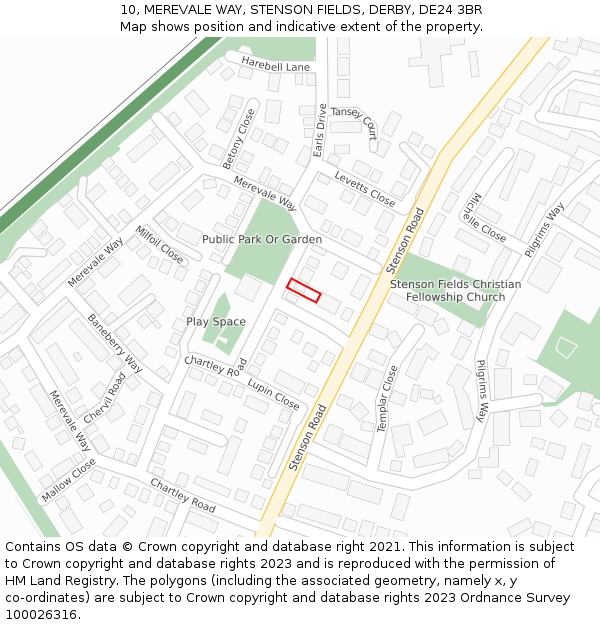 10, MEREVALE WAY, STENSON FIELDS, DERBY, DE24 3BR: Location map and indicative extent of plot