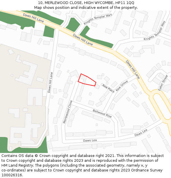 10, MERLEWOOD CLOSE, HIGH WYCOMBE, HP11 1QQ: Location map and indicative extent of plot