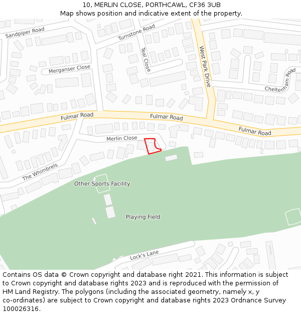 10, MERLIN CLOSE, PORTHCAWL, CF36 3UB: Location map and indicative extent of plot