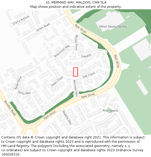 10, MERMAID WAY, MALDON, CM9 5LA: Location map and indicative extent of plot