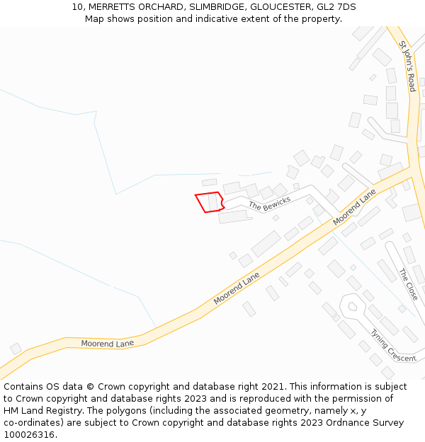 10, MERRETTS ORCHARD, SLIMBRIDGE, GLOUCESTER, GL2 7DS: Location map and indicative extent of plot