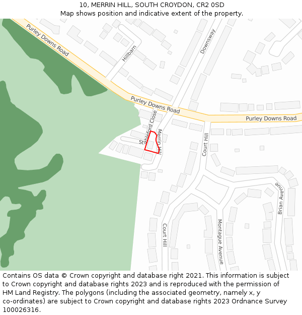 10, MERRIN HILL, SOUTH CROYDON, CR2 0SD: Location map and indicative extent of plot