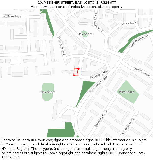10, MESSNER STREET, BASINGSTOKE, RG24 9TT: Location map and indicative extent of plot