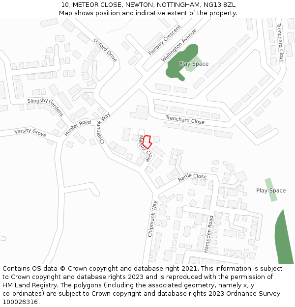 10, METEOR CLOSE, NEWTON, NOTTINGHAM, NG13 8ZL: Location map and indicative extent of plot