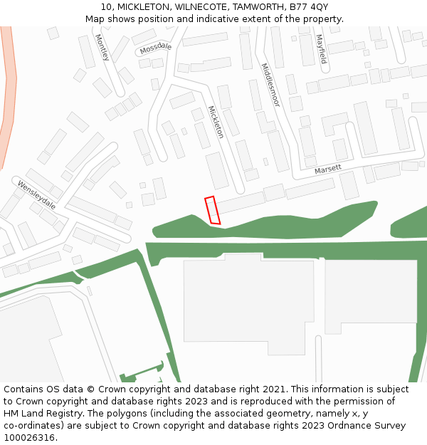 10, MICKLETON, WILNECOTE, TAMWORTH, B77 4QY: Location map and indicative extent of plot