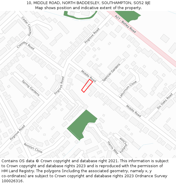 10, MIDDLE ROAD, NORTH BADDESLEY, SOUTHAMPTON, SO52 9JE: Location map and indicative extent of plot