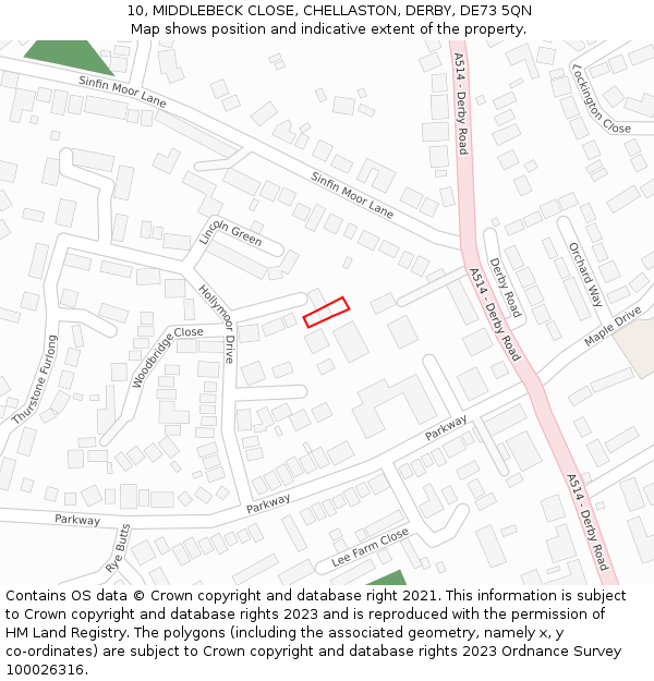 10, MIDDLEBECK CLOSE, CHELLASTON, DERBY, DE73 5QN: Location map and indicative extent of plot