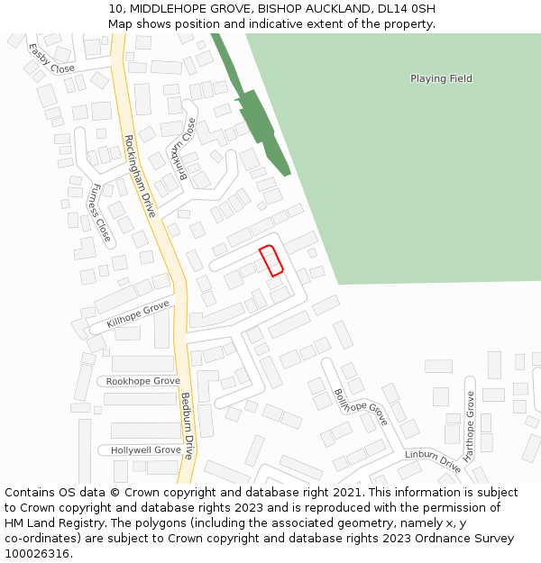 10, MIDDLEHOPE GROVE, BISHOP AUCKLAND, DL14 0SH: Location map and indicative extent of plot