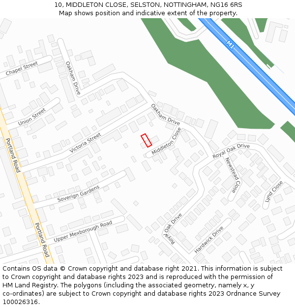 10, MIDDLETON CLOSE, SELSTON, NOTTINGHAM, NG16 6RS: Location map and indicative extent of plot