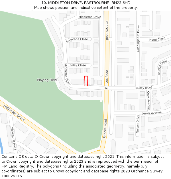 10, MIDDLETON DRIVE, EASTBOURNE, BN23 6HD: Location map and indicative extent of plot