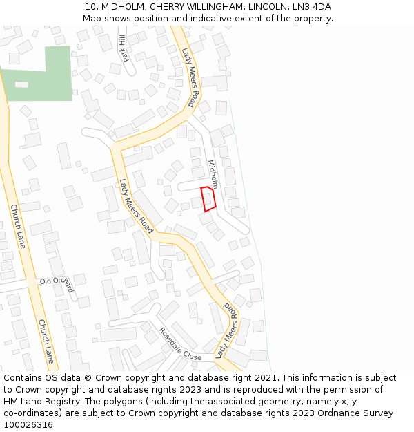 10, MIDHOLM, CHERRY WILLINGHAM, LINCOLN, LN3 4DA: Location map and indicative extent of plot
