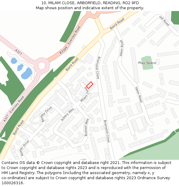 10, MILAM CLOSE, ARBORFIELD, READING, RG2 9FD: Location map and indicative extent of plot