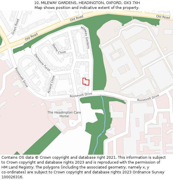 10, MILEWAY GARDENS, HEADINGTON, OXFORD, OX3 7XH: Location map and indicative extent of plot