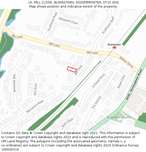10, MILL CLOSE, BLAKEDOWN, KIDDERMINSTER, DY10 3NQ: Location map and indicative extent of plot