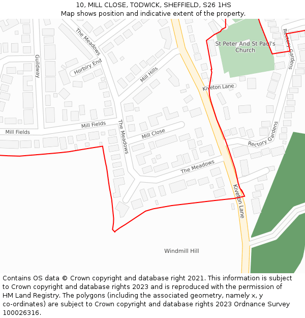 10, MILL CLOSE, TODWICK, SHEFFIELD, S26 1HS: Location map and indicative extent of plot