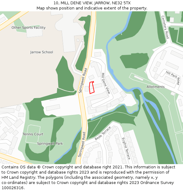 10, MILL DENE VIEW, JARROW, NE32 5TX: Location map and indicative extent of plot