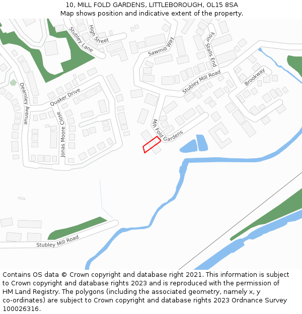 10, MILL FOLD GARDENS, LITTLEBOROUGH, OL15 8SA: Location map and indicative extent of plot