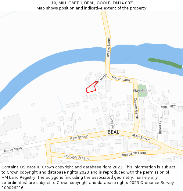 10, MILL GARTH, BEAL, GOOLE, DN14 0RZ: Location map and indicative extent of plot