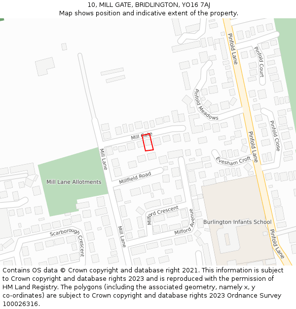 10, MILL GATE, BRIDLINGTON, YO16 7AJ: Location map and indicative extent of plot