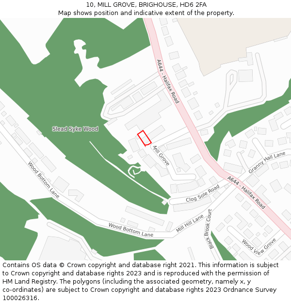 10, MILL GROVE, BRIGHOUSE, HD6 2FA: Location map and indicative extent of plot