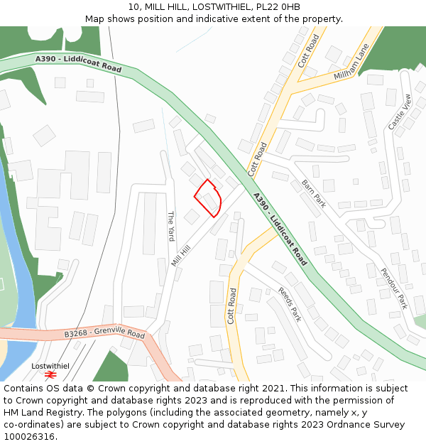 10, MILL HILL, LOSTWITHIEL, PL22 0HB: Location map and indicative extent of plot