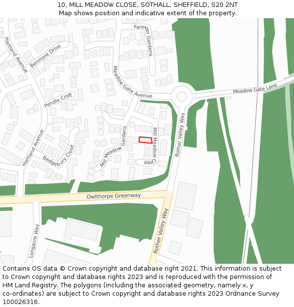 10, MILL MEADOW CLOSE, SOTHALL, SHEFFIELD, S20 2NT: Location map and indicative extent of plot