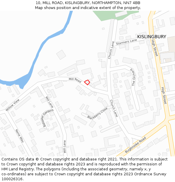 10, MILL ROAD, KISLINGBURY, NORTHAMPTON, NN7 4BB: Location map and indicative extent of plot