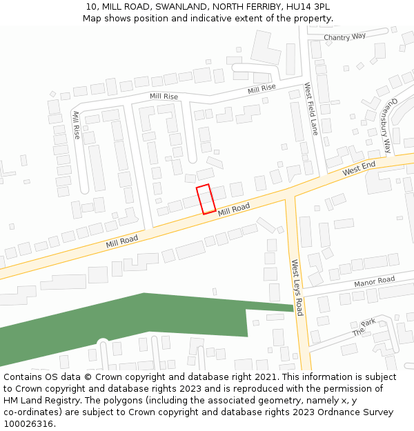 10, MILL ROAD, SWANLAND, NORTH FERRIBY, HU14 3PL: Location map and indicative extent of plot