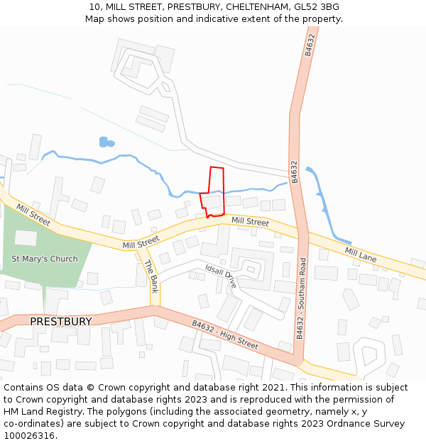 10, MILL STREET, PRESTBURY, CHELTENHAM, GL52 3BG: Location map and indicative extent of plot