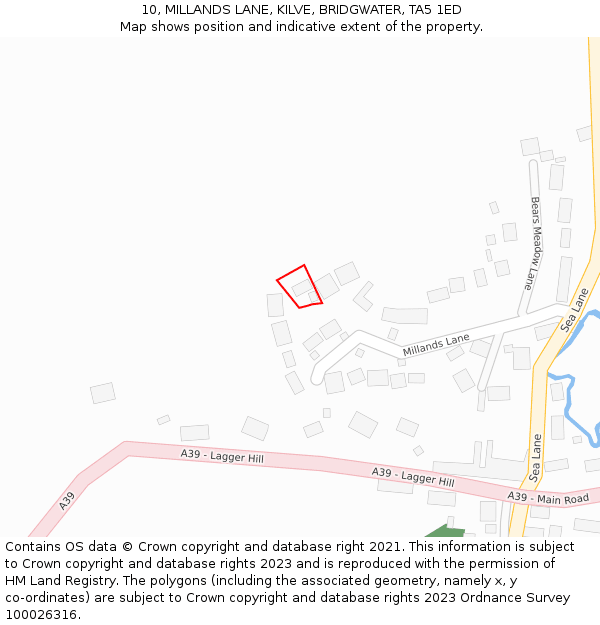 10, MILLANDS LANE, KILVE, BRIDGWATER, TA5 1ED: Location map and indicative extent of plot