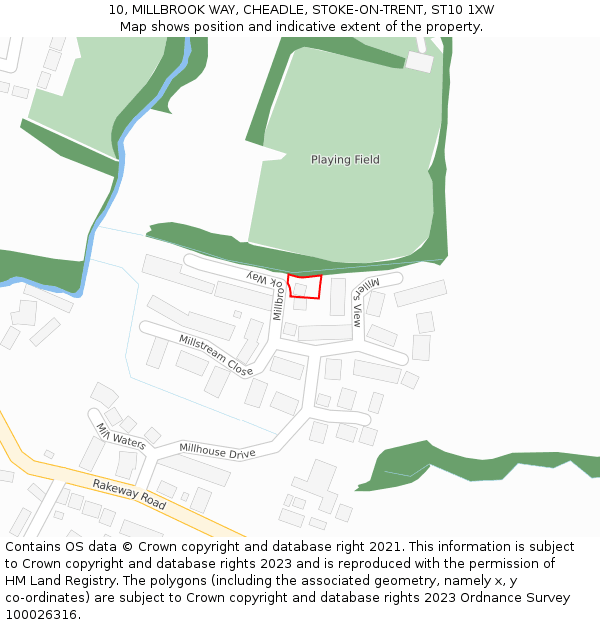 10, MILLBROOK WAY, CHEADLE, STOKE-ON-TRENT, ST10 1XW: Location map and indicative extent of plot