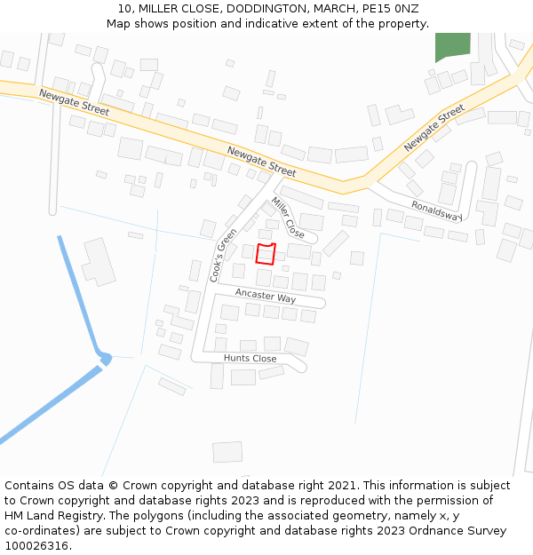 10, MILLER CLOSE, DODDINGTON, MARCH, PE15 0NZ: Location map and indicative extent of plot