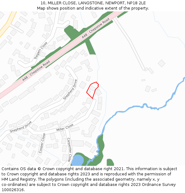 10, MILLER CLOSE, LANGSTONE, NEWPORT, NP18 2LE: Location map and indicative extent of plot