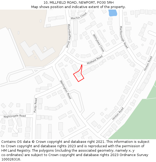 10, MILLFIELD ROAD, NEWPORT, PO30 5RH: Location map and indicative extent of plot