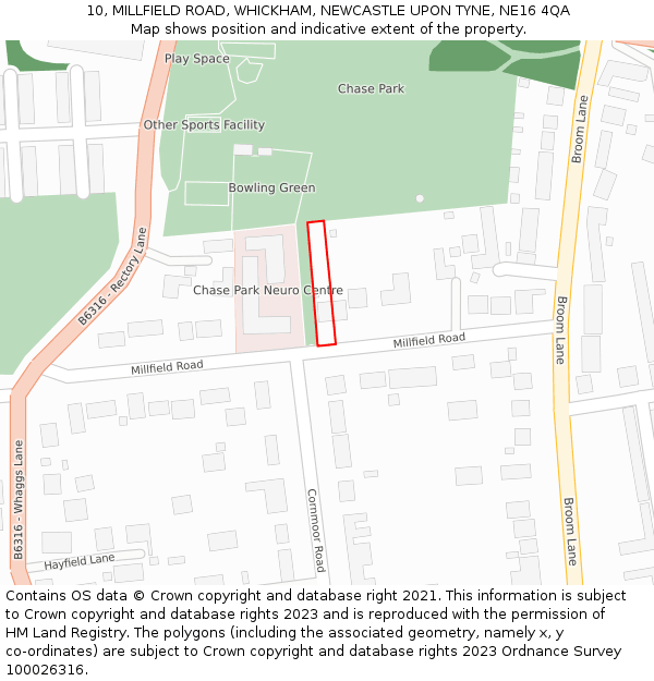 10, MILLFIELD ROAD, WHICKHAM, NEWCASTLE UPON TYNE, NE16 4QA: Location map and indicative extent of plot