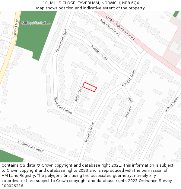 10, MILLS CLOSE, TAVERHAM, NORWICH, NR8 6QX: Location map and indicative extent of plot