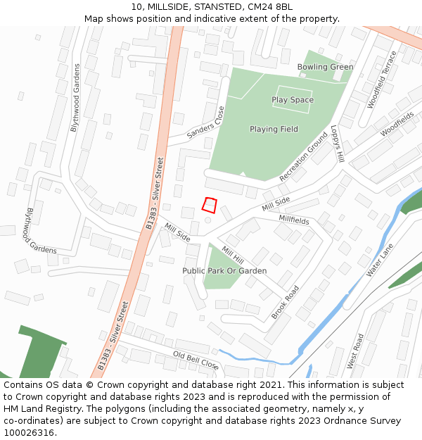 10, MILLSIDE, STANSTED, CM24 8BL: Location map and indicative extent of plot