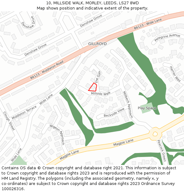 10, MILLSIDE WALK, MORLEY, LEEDS, LS27 8WD: Location map and indicative extent of plot