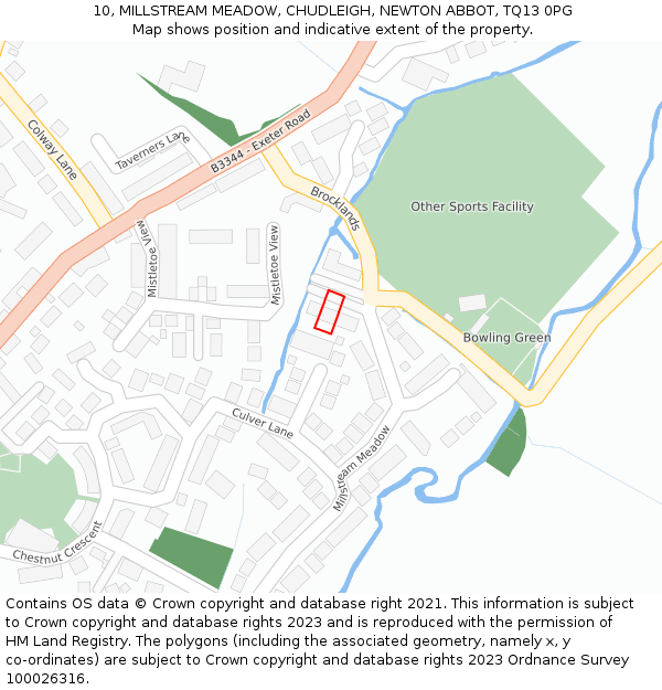 10, MILLSTREAM MEADOW, CHUDLEIGH, NEWTON ABBOT, TQ13 0PG: Location map and indicative extent of plot