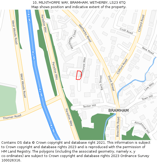 10, MILNTHORPE WAY, BRAMHAM, WETHERBY, LS23 6TQ: Location map and indicative extent of plot