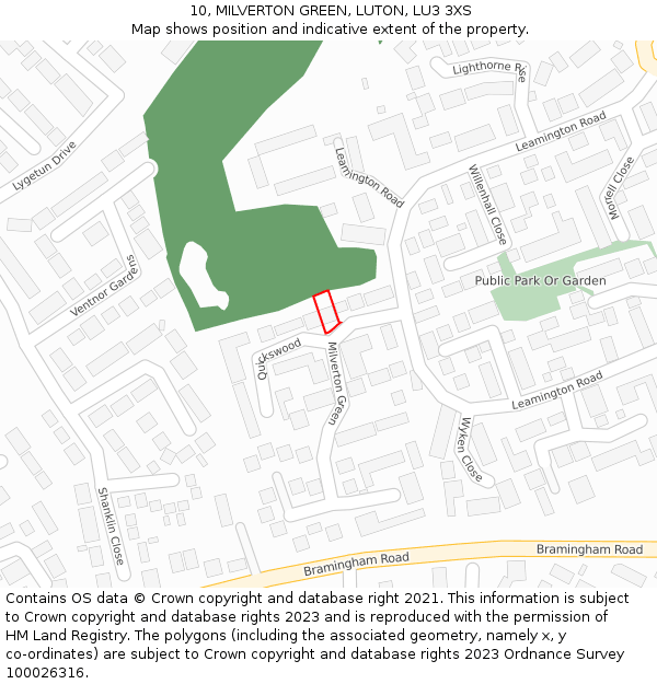 10, MILVERTON GREEN, LUTON, LU3 3XS: Location map and indicative extent of plot