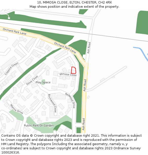 10, MIMOSA CLOSE, ELTON, CHESTER, CH2 4RX: Location map and indicative extent of plot