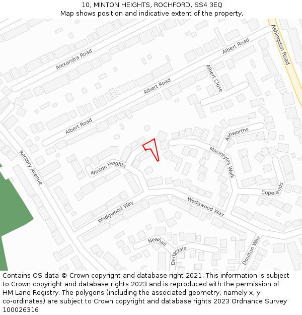 10, MINTON HEIGHTS, ROCHFORD, SS4 3EQ: Location map and indicative extent of plot