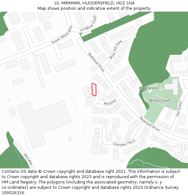 10, MIRAMAR, HUDDERSFIELD, HD2 1NA: Location map and indicative extent of plot