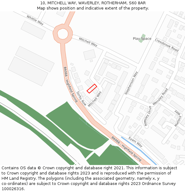 10, MITCHELL WAY, WAVERLEY, ROTHERHAM, S60 8AR: Location map and indicative extent of plot