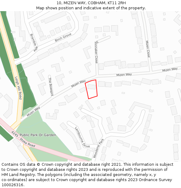 10, MIZEN WAY, COBHAM, KT11 2RH: Location map and indicative extent of plot